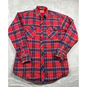 Vintage Saugatuck Men Med Tall Quilt Lined Flannel Shirt Jacket Red Blue Plaid